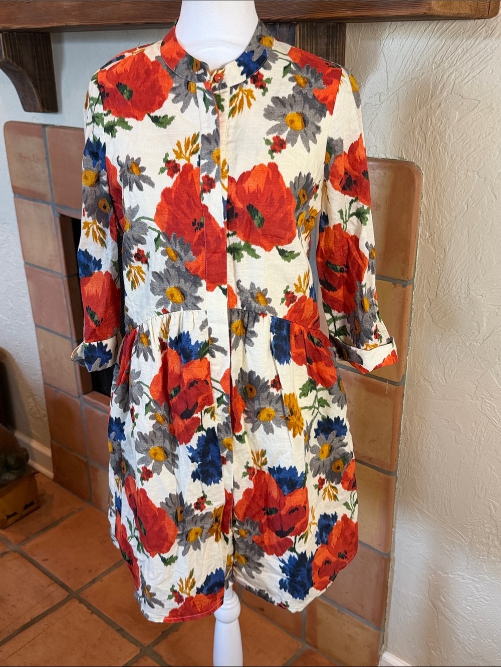 Tuckernuck Crimson Poppy Cotton/Linen Blend Shirtdress, size S
